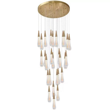 Gold Powder Raindrop Crystal Staircase Chandelier